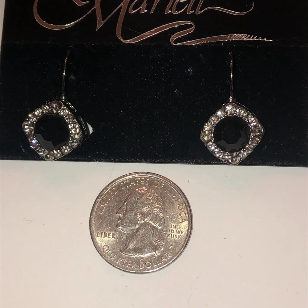 Mariell Silver Tone Black Rhinestone Dainty Formal Earrings